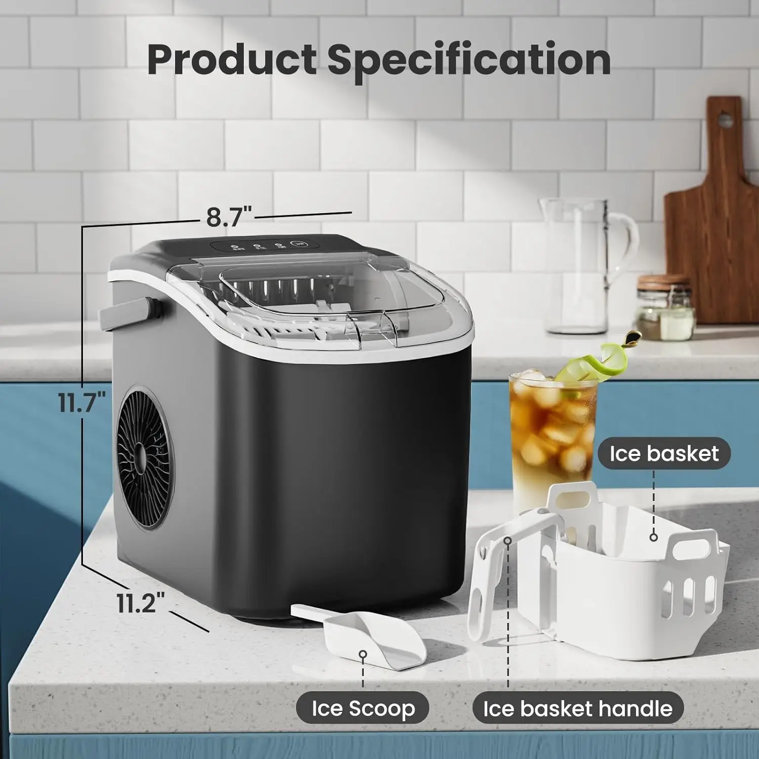 Ice Maker Countertop - Portable Ice Machine with Carry Handle