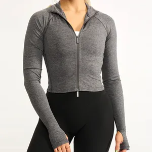 Custom Front Fitness Yoga Top Long Sleeve Zipped Jacket Women High Elastic Sports Workout Regular Fit Compression Eco-Friendly