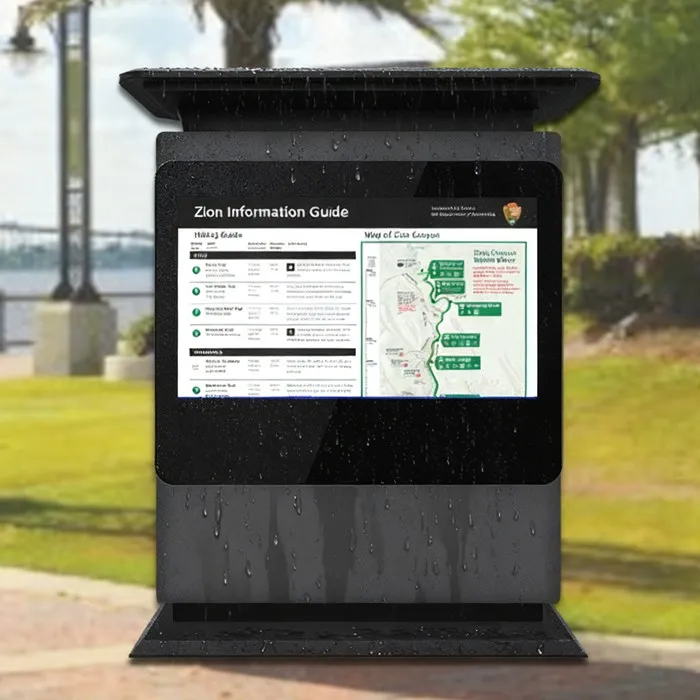 Weatherproof interactive kiosk for outdoor information