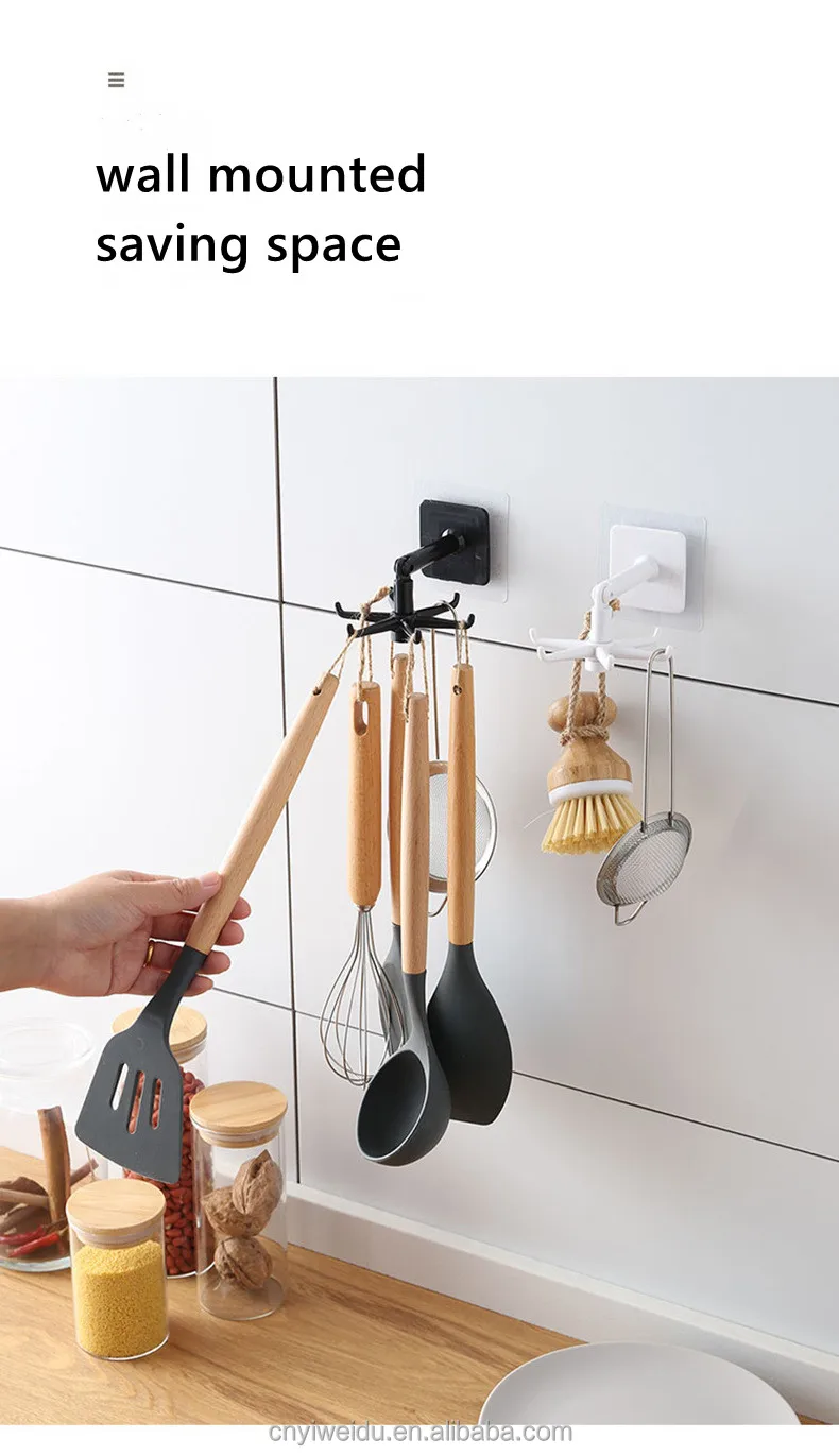 Wall Mounted Rotating Kitchen Hook Stainless Steel Adhesive Hooks
