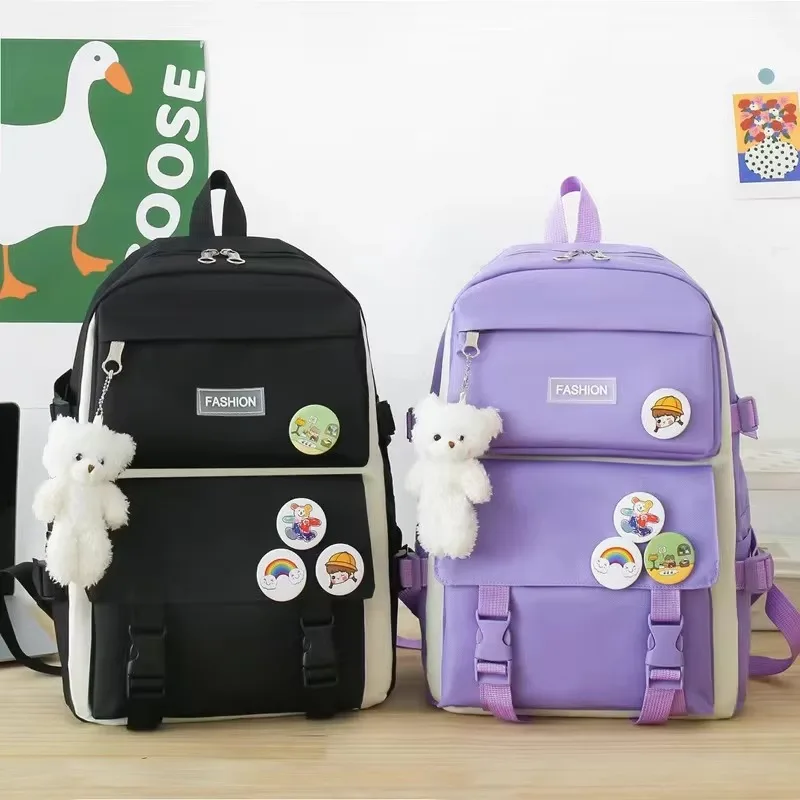 Four-Piece Waterproof polyester  Student Backpack Unisex Primary School Storage Bag with Zipper Closure