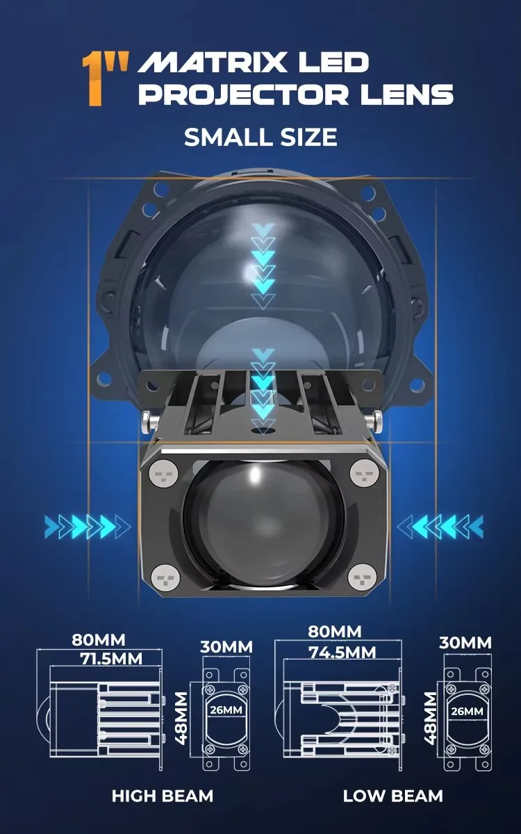 1inch All Car 20W Matrix Bi LED Projector Lens Light high low Lens Auto Matrix LED Module LED Headlight