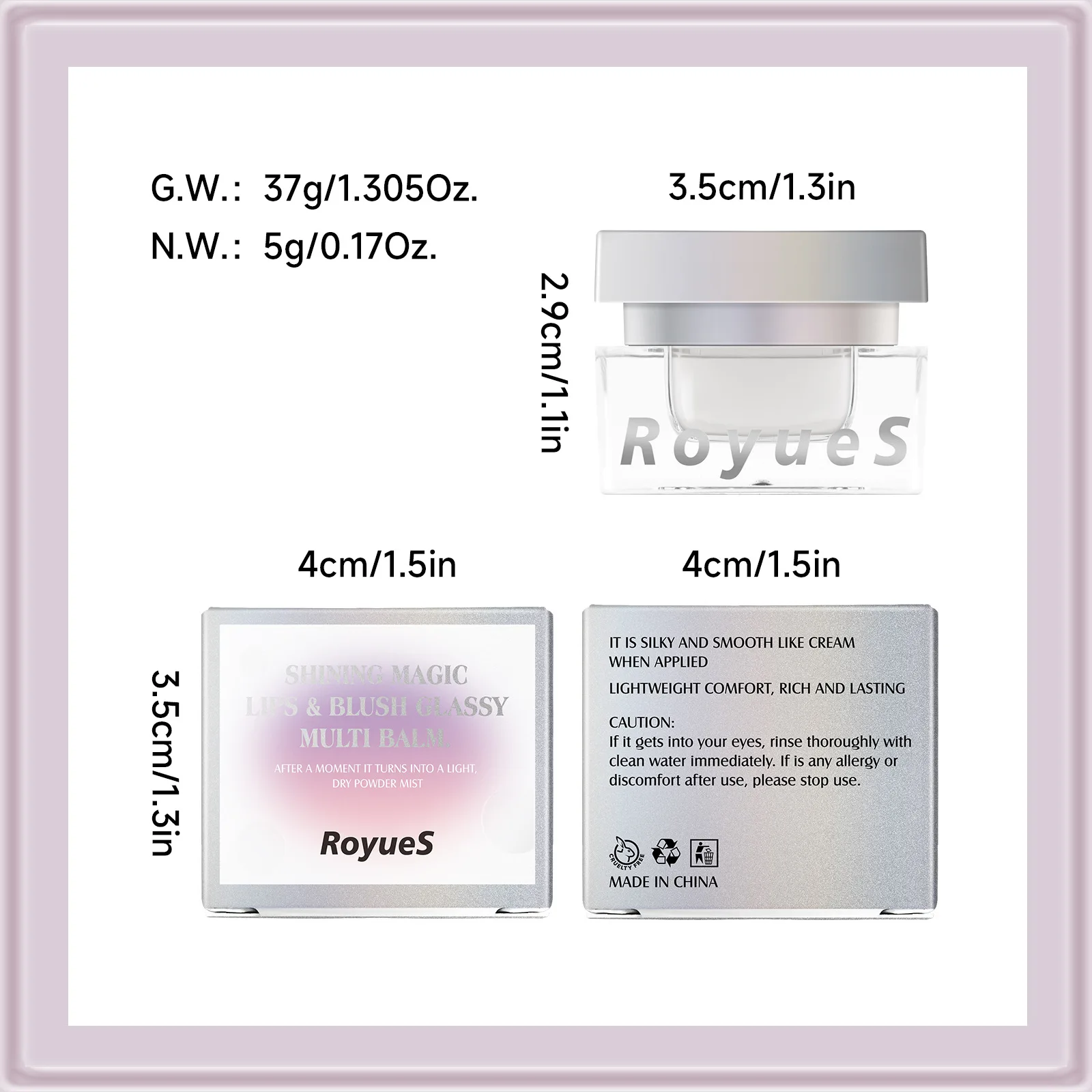RoyueS Magic Color Changing Lips and Blush Glassy Multi Balm Moisturizing Water Light Lip Glaze Liquid Blusher Double Use