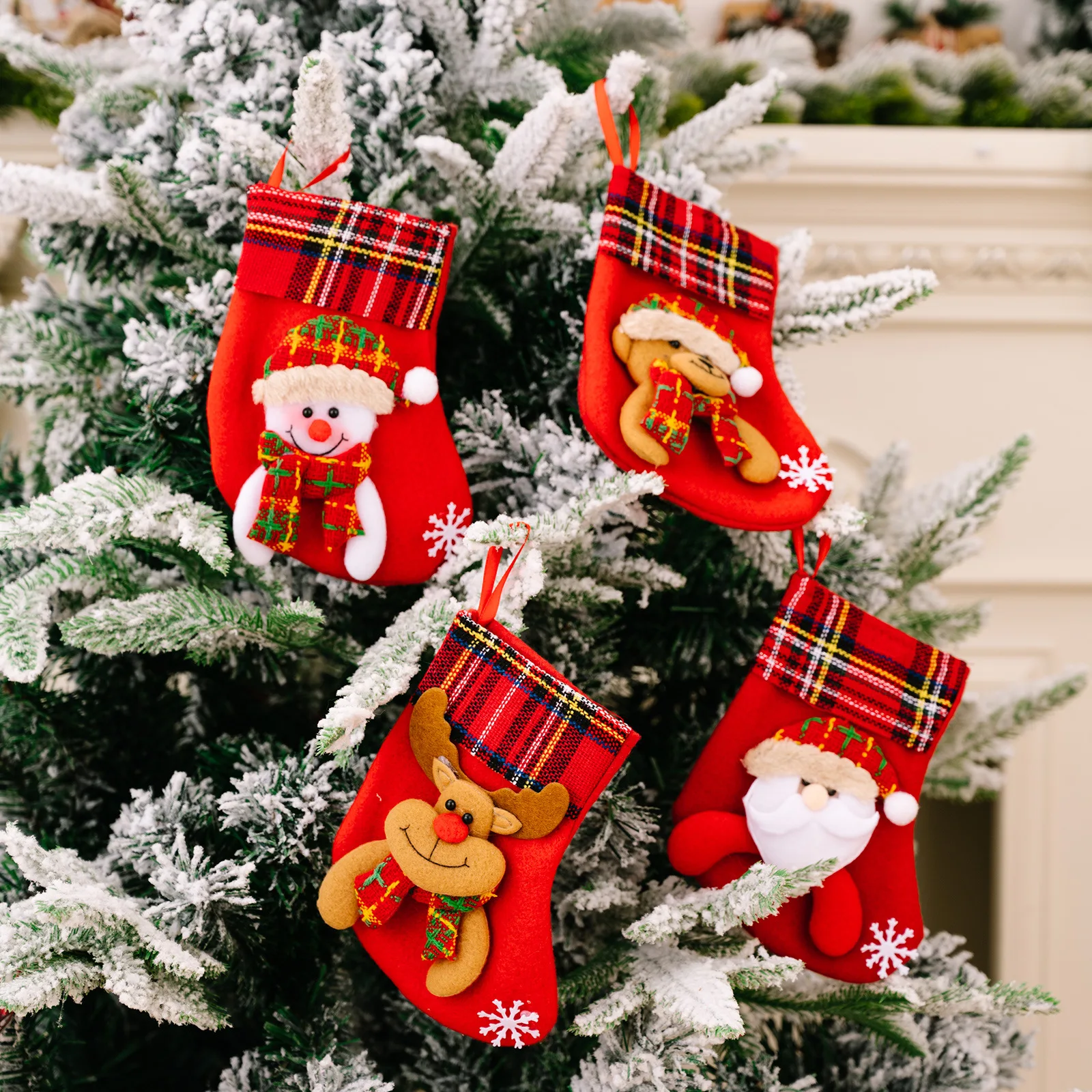 Christmas Stockings Xmas Sock Sack Small Gift Bags Candy Pouch Bag Christmas Ornament Party Decorations 4 Pcs