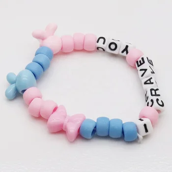 Customize DIY handmade multicolor letter pony beads bracelets kids plastic pony seed beads bracelets