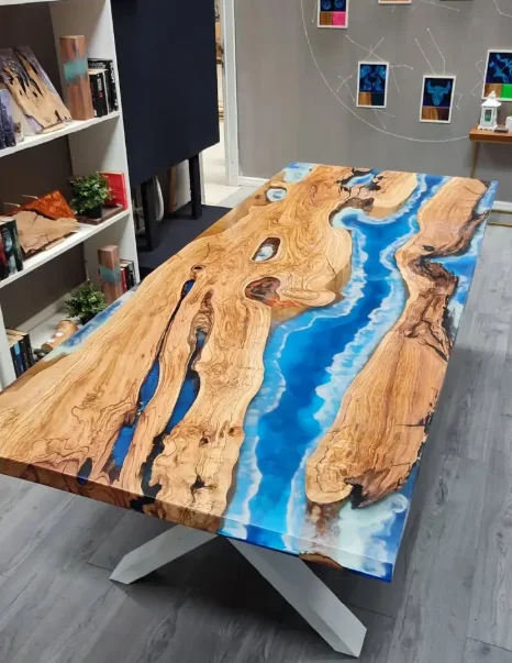 Hot Sales Amazing Customized Luxury Handmade Dining Table Epoxy Resin Ocean Table for Living Room Dining Room