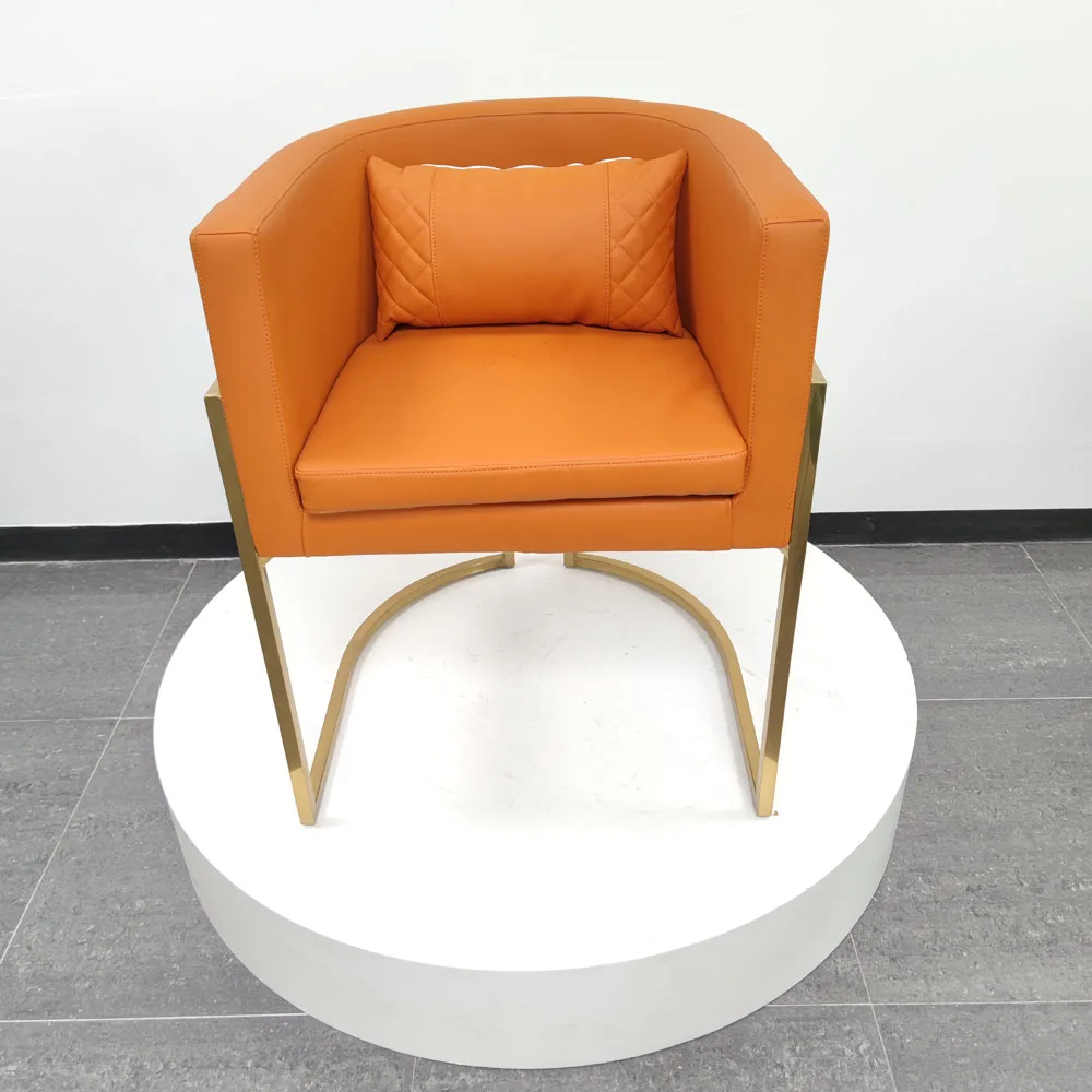 Beauty Salon Luxury High Quality Gold Stainless Frame Round Lounge Black Curved Synthetic Leather Accent Chair Modern