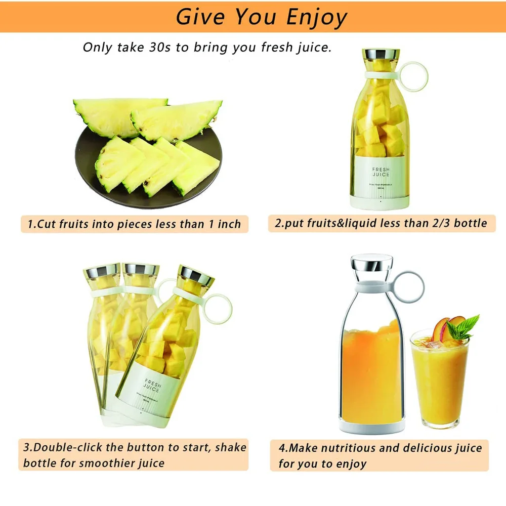 Portable 350ml Mini USB Rechargeable Blender Outdoor Use Juicer Mixer Grinder for Fresh Lemon & Strawberry Juice