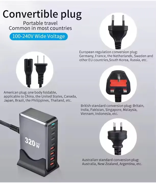 120W 6-Port USB C GaN Fast Charger Block - Wall Plug With On/Off Switch For IPhone, Samsung, IPad, & More