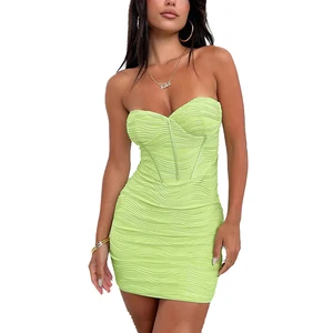 Wholesale Ladies Plain Color Stretch Herringbone Bodycon Daily Dress Elegant Women Sexy Party Dresses