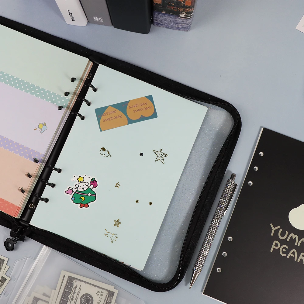 A5 A6 A7 Glitter Zippered Binder with Refillable Rings - OEM/ODM