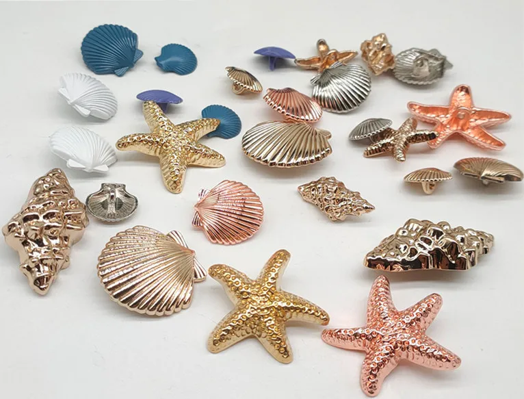 Alloy Starfish Conch Shell Shape Shank Button Metal Sewing Shank Buttons for Clothes