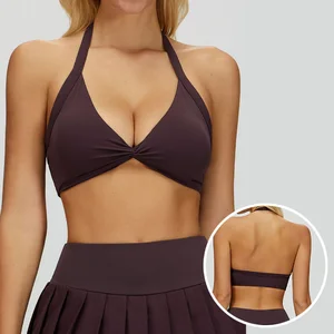 Roregal Halter Beauty Back Breathable Nylon Solid Color Sports Underwear Women's Nude Fitness Yoga Wear Sports Bra