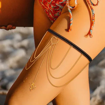 Custom OEM ODM New 2023 Rose Flower Gold Silver Long Tassel Fashion Jewelry sexy Beach Thigh Chain  Leg Chain for Women