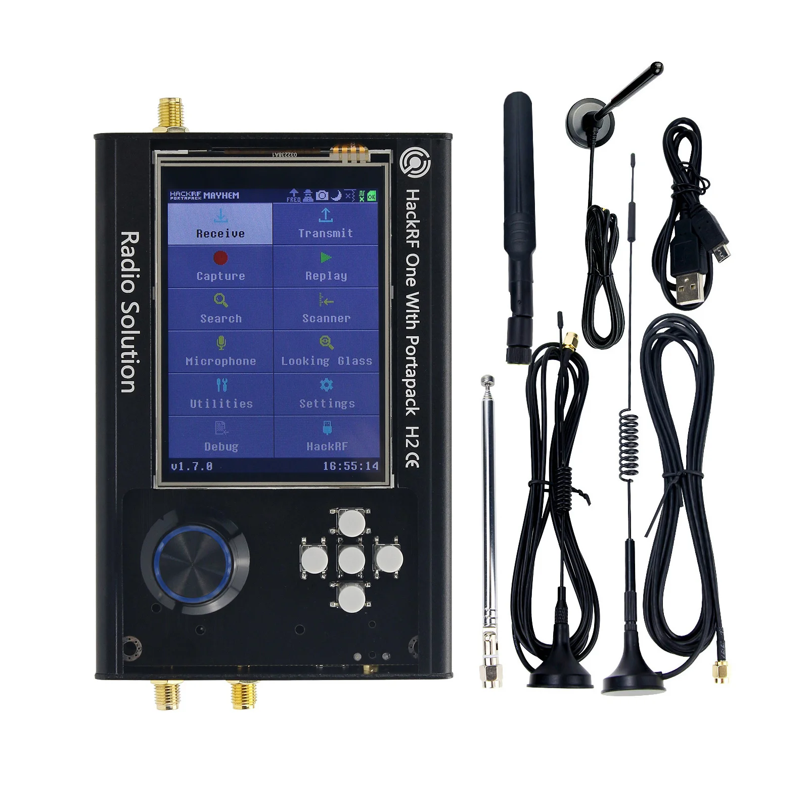 受信機 HackRF One & PotaPack PortaPack H2 + HackRF One R9 V2.0.1 + 5 Antennas - SDR Radio Kit