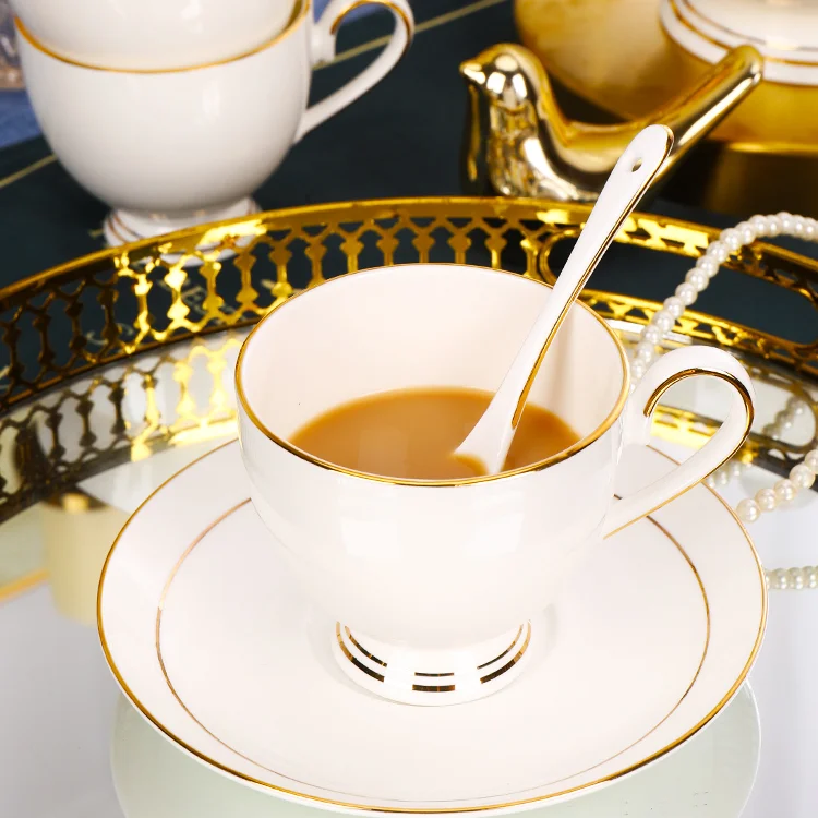 Luxury Golden Line Tea Pot Set Ceramic Porcelain Drinkware China Tea and Coffee Set details