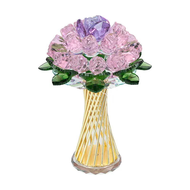 High Quality round Crystal Rose Flower with Carved Technique Metal Base Wedding Decorations Desk Centerpieces Valentine Gifts