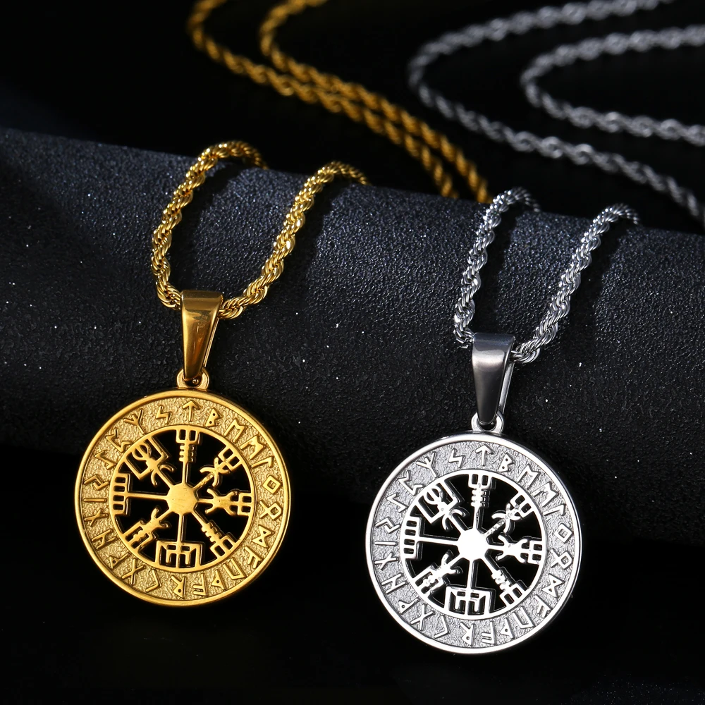 Collier Viking Vegvisir SIPURIS - Acier Inoxydable - Symbole De Protection Nordique - Cadeau Homme/Femme