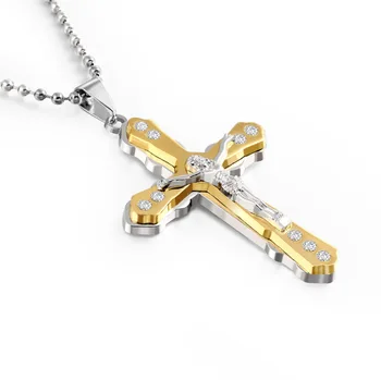 2022 New Hot Sale Fashion Design Christian Jesus Cross Pendant Necklace Boys Tide Double Hanging Men Jewellery
