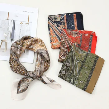 Korean Style Paisley Square Scarf Muslim Women 70cm New Neck Scarf Spring Autumn High Quality  Silk Shawl Polyester