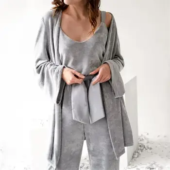 Fall Winter Soft and Comfortable Women lounge wear sets 3pcs Pyjama sets nightwear