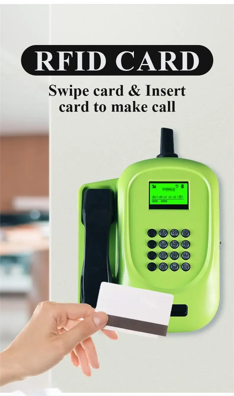 2G/3G/4G Swipe/Insert RFID Card Charging Telephone with SIM Card Smart Platform for School Prison Public Outdoor Payphone