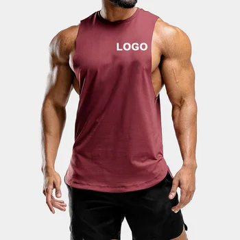 100% Cotton Blank Bodybuilding Exercise Gym Cut Off Top Tank Curved Hem Sublimation Athletic Workout Fit Tank Top For Men