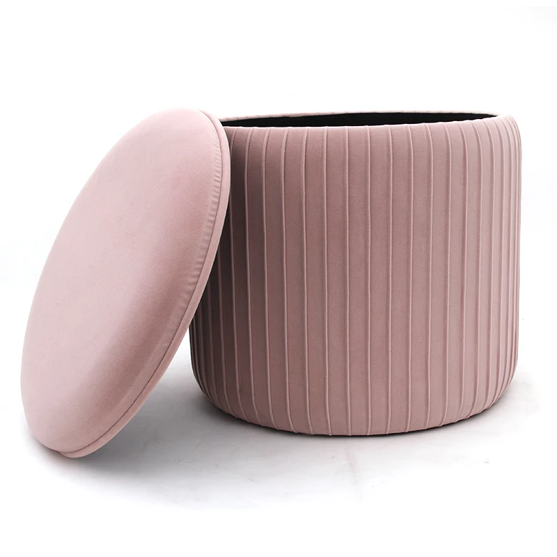 French pink Pouf Velvet Storage Ottoman Beauty Living Room Stool pink Velvet Round Pouf Ottoman