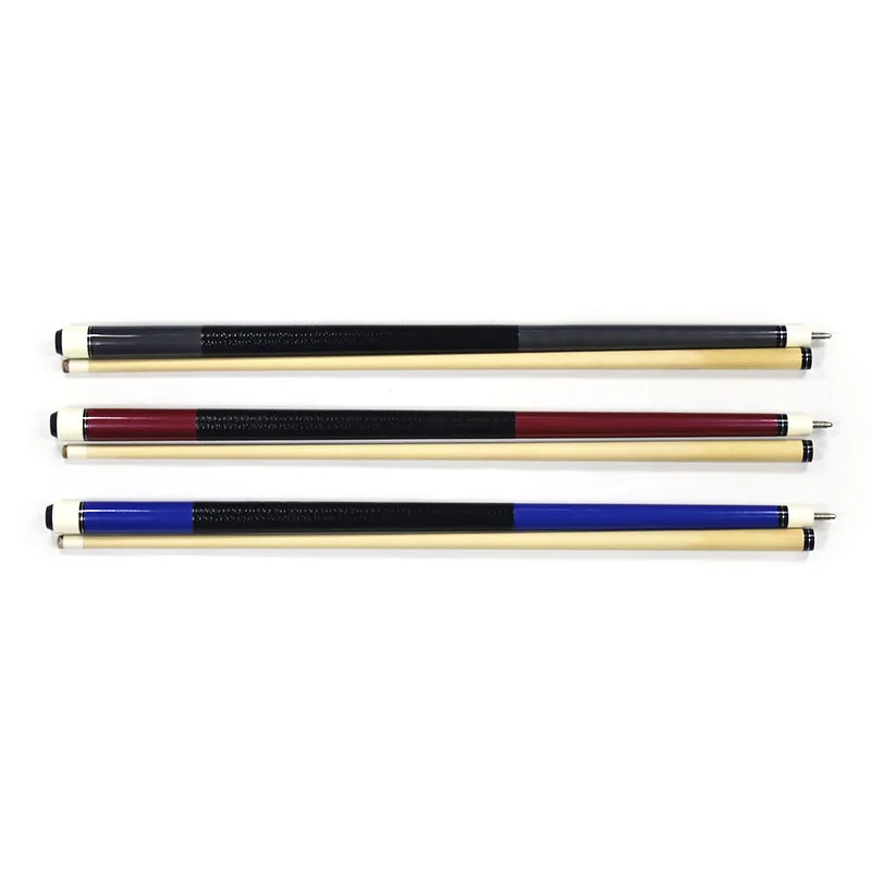 Factory Wholesale Two-PC Canada Maple Snooker Billiard Pool Cue Blue Red Grey Solid Color with Steel Joint Cheap Price