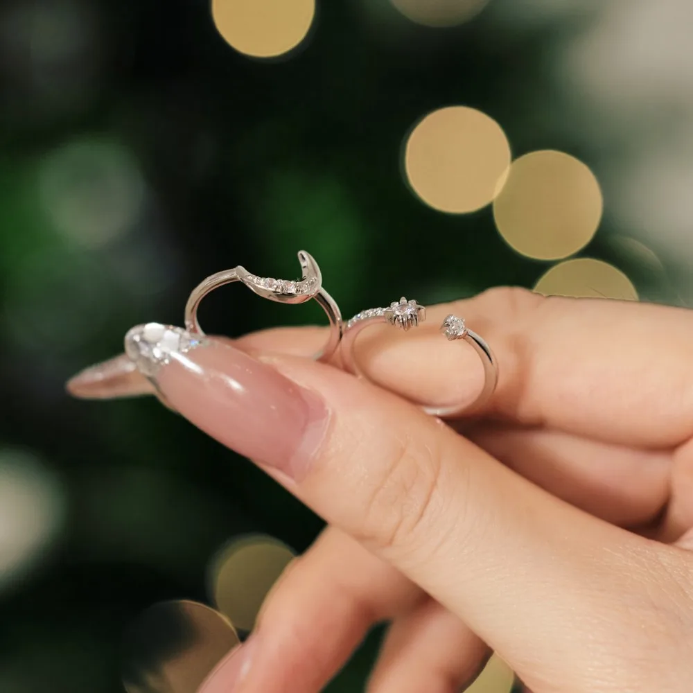 KAKODIY Good Christmas Christmas Gift Gift Jewelry 925 Sterling Silver Double Layer Moon Crescent Star 5A Zirconia Jewelry Ring detail 7