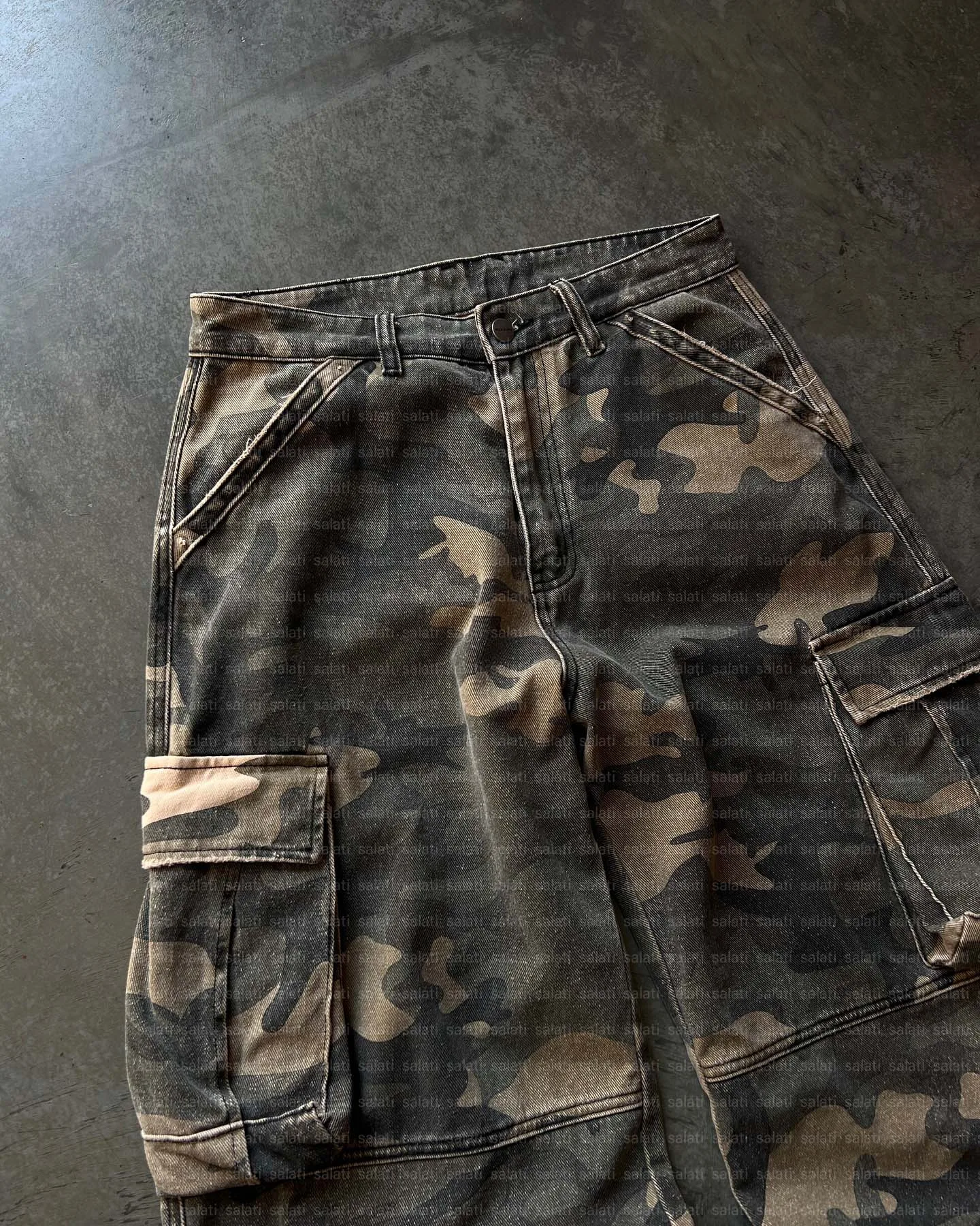 Salati Custom Wash Multi Pockets Cotton Duck Canvas Wide Leg Tactical Camouflage Camo Carpenter Baggy Jeans Cargo Pants Men gallery 3