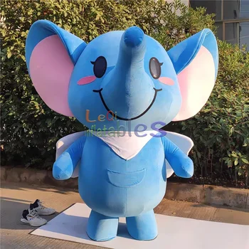Adult Plush Cute Elephant Inflatable Mascot Costume Cartoon Animal Cosplay for Halloween Christmas Easter Carnival Party Costume