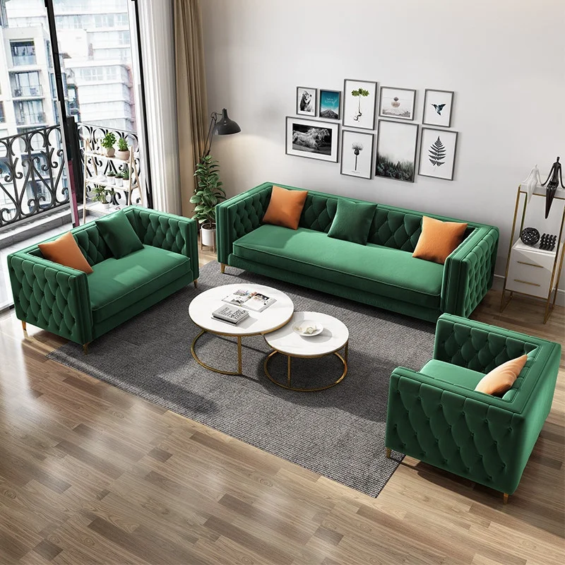 Delight Tufted Button Performance Velvet Sofa Home Furniture Fabric Sofa Living Room Sofas