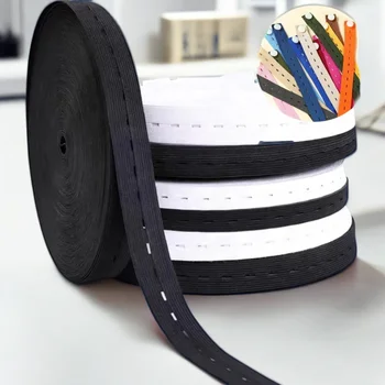 Wholesale Custom Coated Knitting Elastic Tape Band With Hole Garment Button Hole Webbing for Bags Shoes Home Textiles