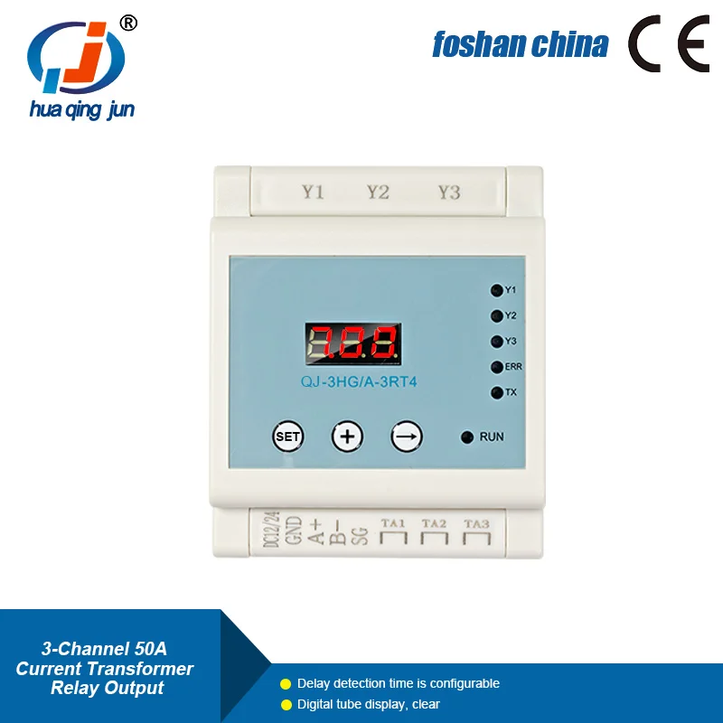 Huaqingjun 3-channel AC Current Detection Protection Module Transformer 50A Relay Output Real-Time Monitoring for Alarm