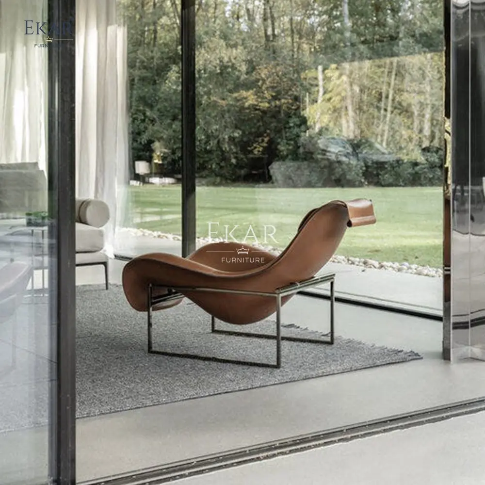 Glossy Steel Frame Lounge Chair with Fiberglass and High-Density Foam Body details