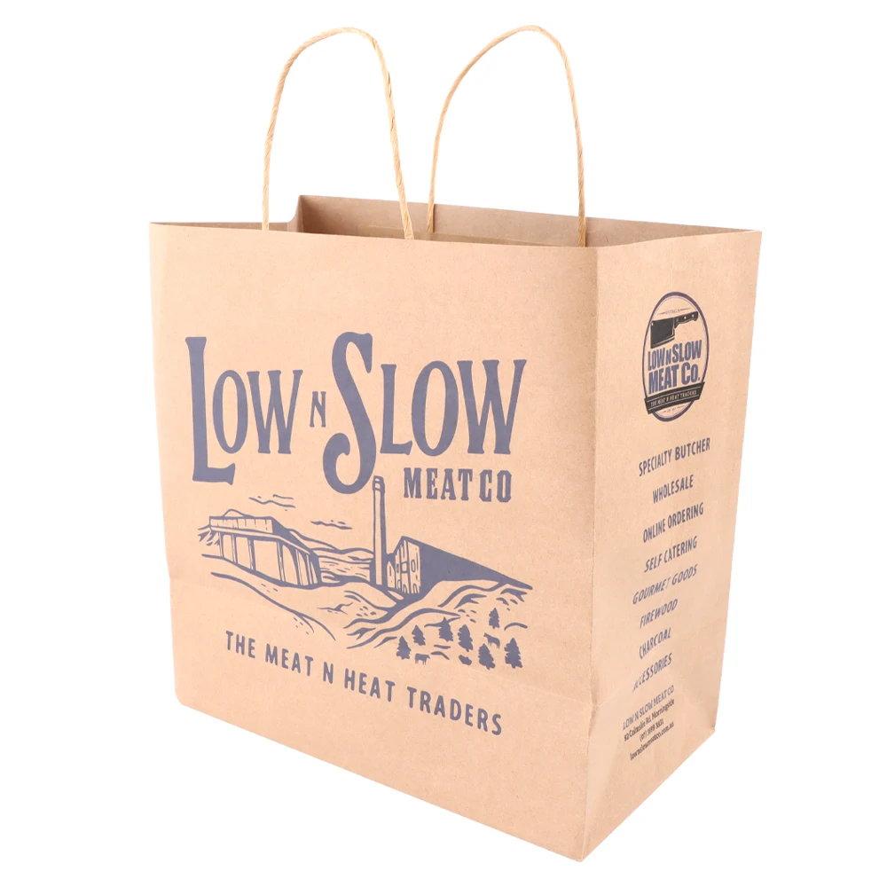 custom printed logo environment friendly takeaway paper bag packaging with handles for restaurant catering