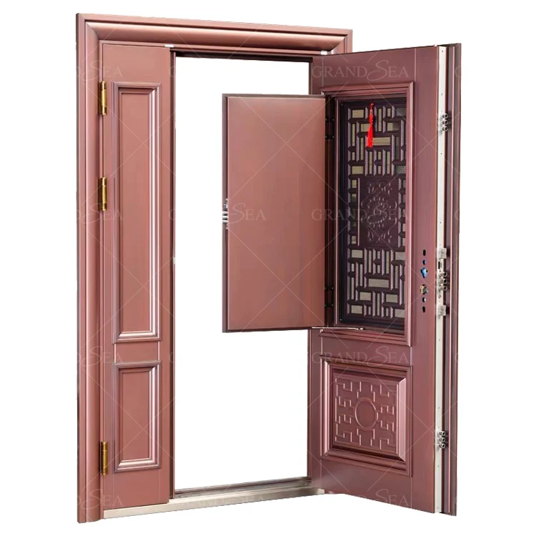 Modern Ventilation Window Design Red Copper Color Anti Theft Security Steel Door for Villa Front Entrance Main Door