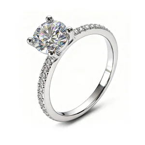 Wholesale Fine Jewelry Copper-plated-Platinum Women's Luxury Rings Diamond Luxury High Quality Wedding Moissanite Ring