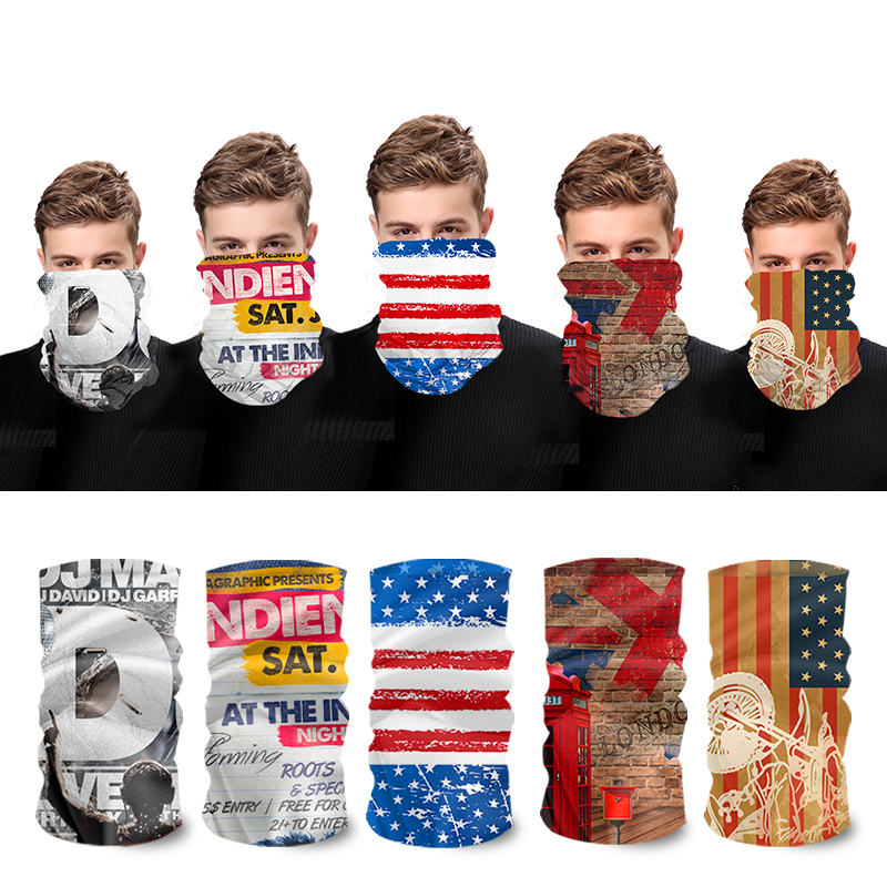 
 Оптовая продажа, Недорогая модная маска для лица с принтом в виде американского флага США, Спортивная бесшовная Бандана с сублимационной печатью для шеи  