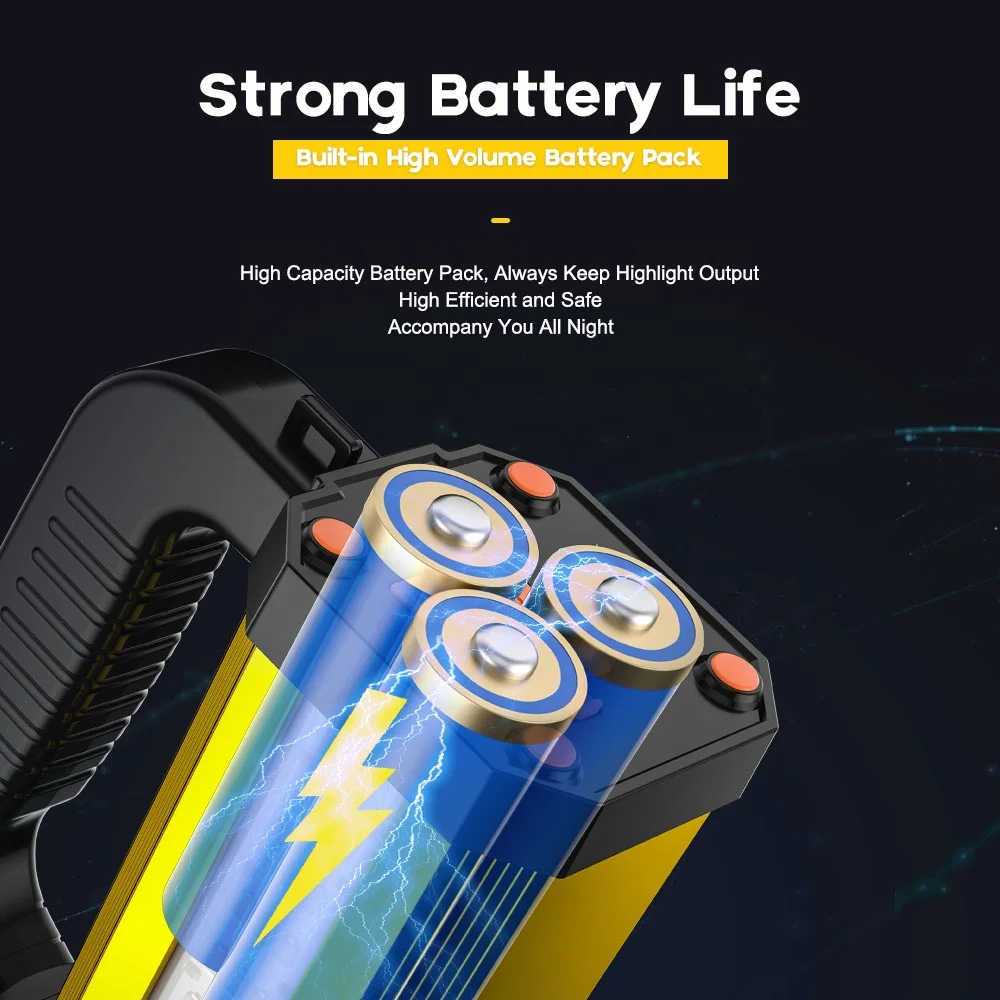 Manufacture Powerful Searchlight High Quality LED Flashlight Rechargeable ABS Long Range Camping Torchlight High Power