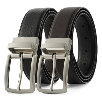 Athosline Reversible Men's Genuine Cow Hide Leather Belt Two Colors on One with Alloy Buckle Belt