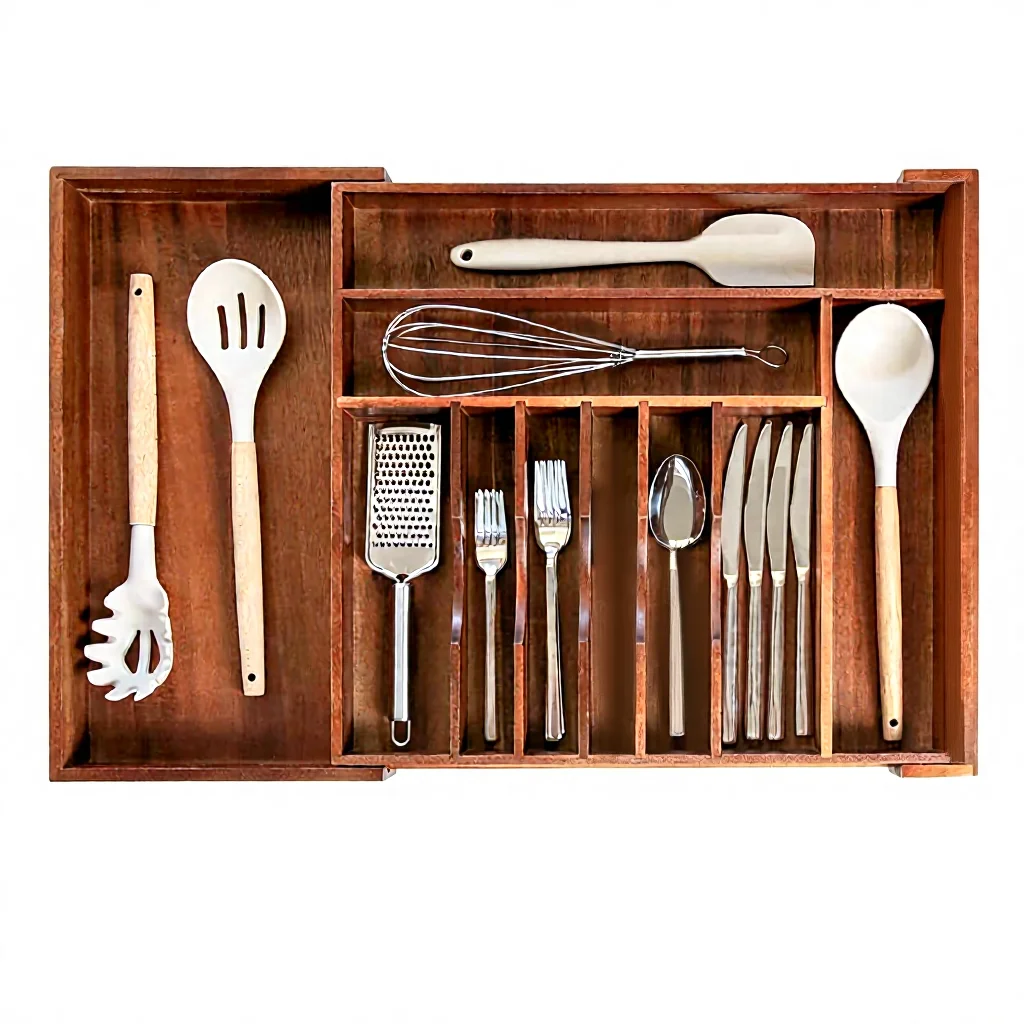 Premium Silverware Flatware Utensil Organizer Rectangular Kitchen Drawers Food-Safe Contract Grade Expandable