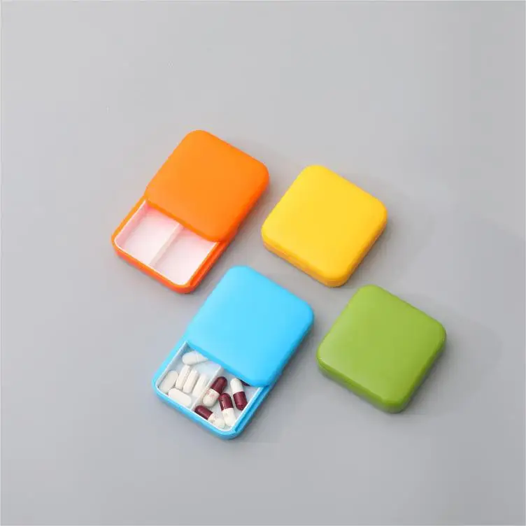 Портативная цветная пластиковая коробка для таблеток с 2 отделениями, небольшой ящик для хранения с раздвижной крышкой