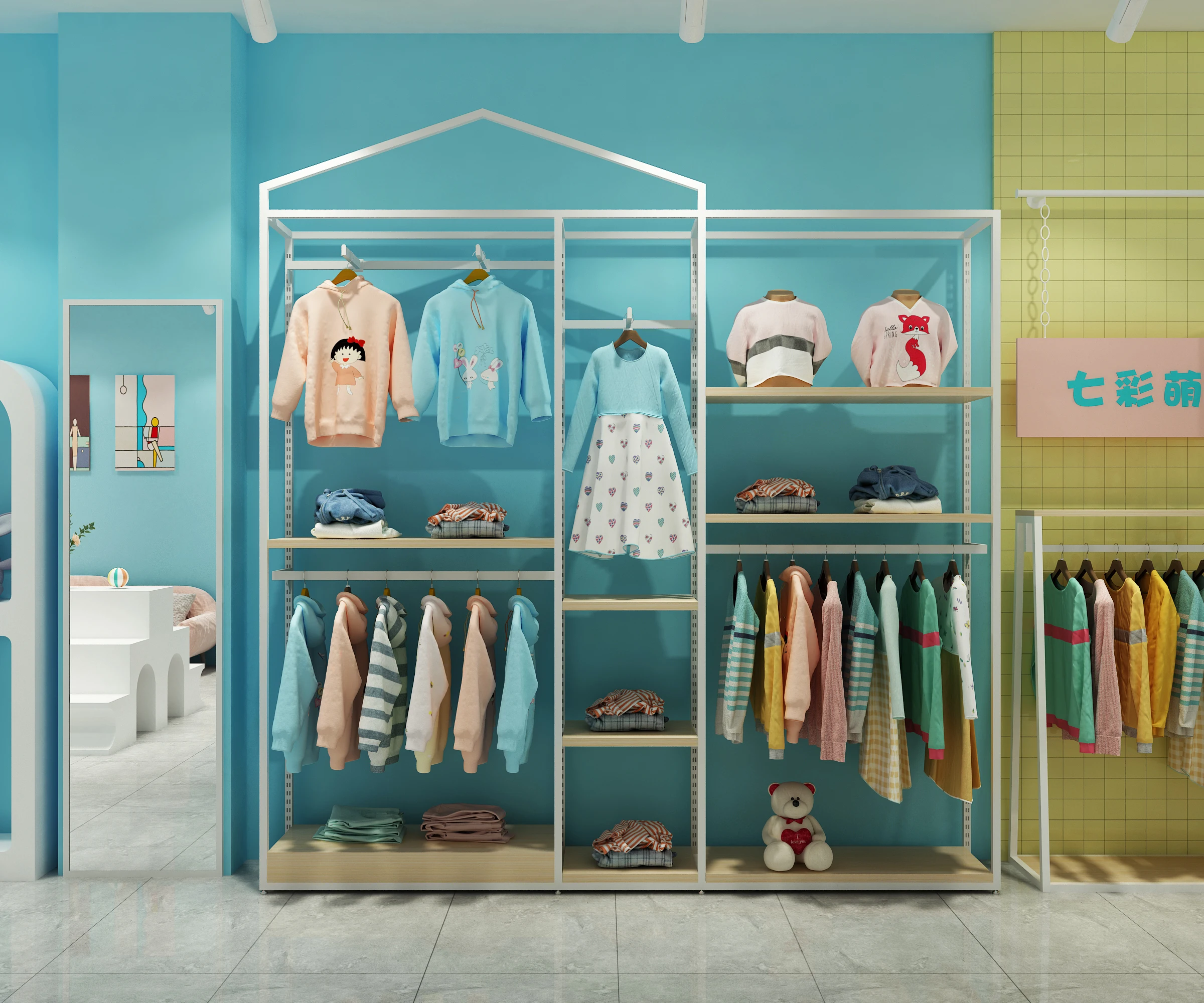 Mother And Baby Store Clothing Store Display Rack Floor Standing