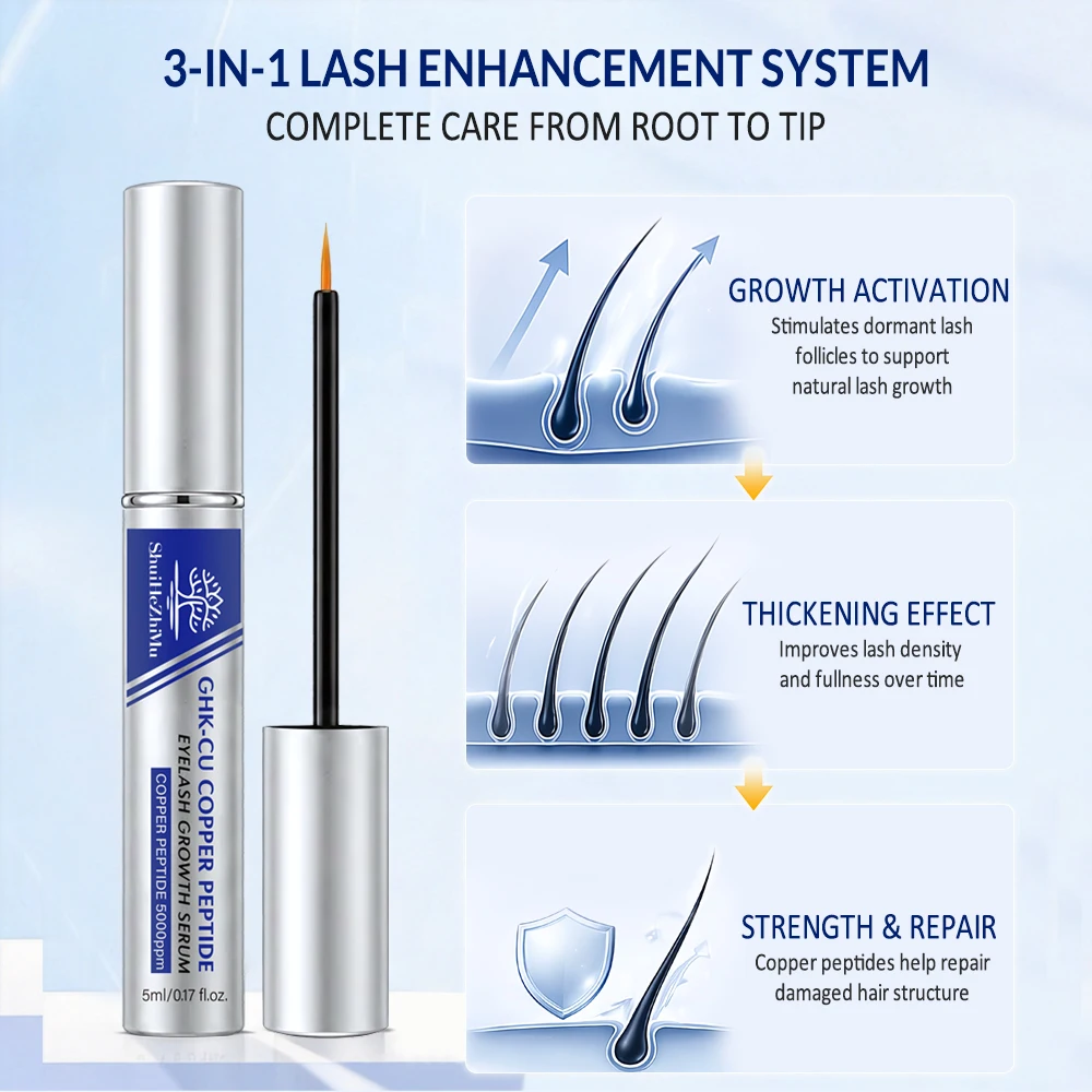 GHK-Cu Peptide Eyelash Growth Serum Private Label Longer Fuller Thicker Lashes Enhancer Vegan Eyelash Serum Growth Fast Growing