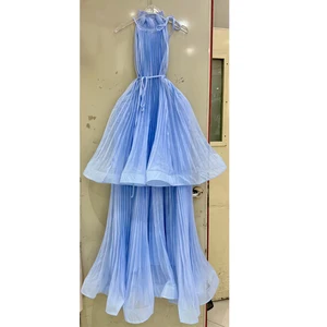 AELESEEN Spring Summer Midi Dress Women Designer Fashion Sleeveless Cascading Ruffles Patchwork Pleated Casual Female