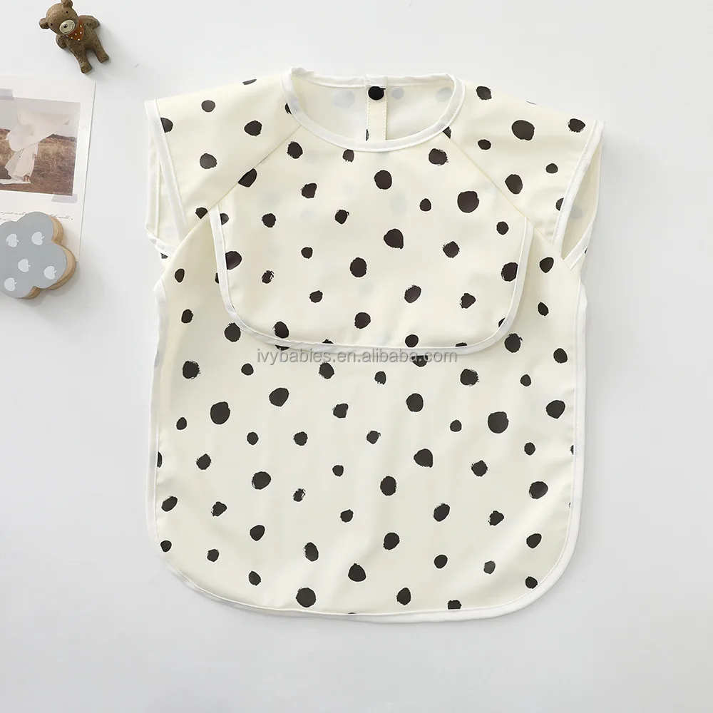 PU Baby short Sleeve Waterproof Baby Bibs,Infant Toddler Long Sleeve Feeding Bib With Food Catcher Super Soft  Clean factory