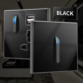 86 Type Switch Socket Black Tempered Glass Panel Piano Key 16a Air ...