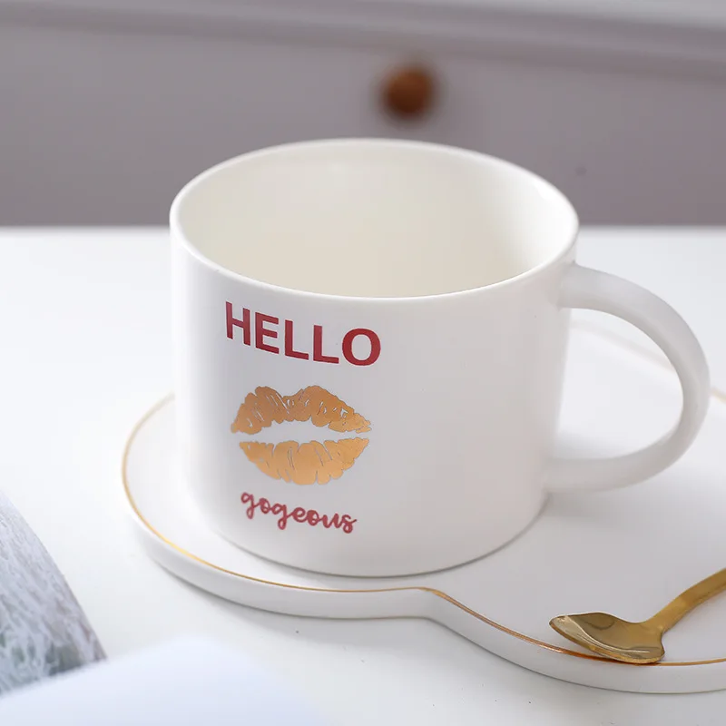 Ceramic Coffee Tea Cup Funny Porcelain Mugs Set with Saucer